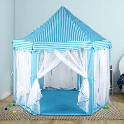 Princess Castle Play Tent for Girls  Hexagon Playhouse for Children Indoor Games (Blue)